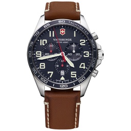 Mens Chronograph FieldForce Brown Leather Strap Watch 42mm