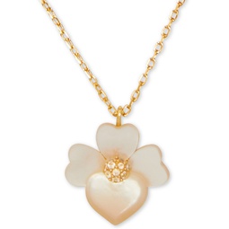 Gold-Tone Pave Flower Pendant Necklace 17 + 3 extender
