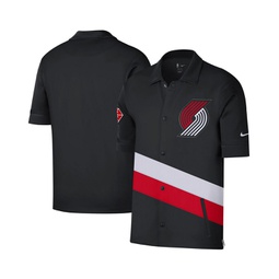 Mens Black Red Portland Trail Blazers 2021/22 City Edition Therma Flex Showtime Short Sleeve Full-Snap Collar Jacket