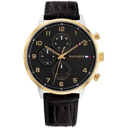 Mens Black Leather Strap Watch 44mm