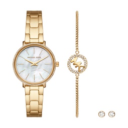 Womens Pyper Two-Hand Gold-Tone Stainless Steel Bracelet Watch 32mm and Earrings Set 3 Pieces