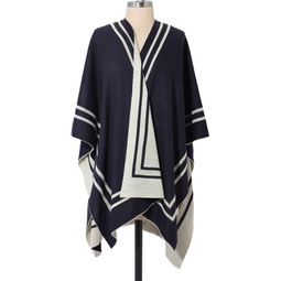 Womens Reversible Knit Striped Border Cape Sweater