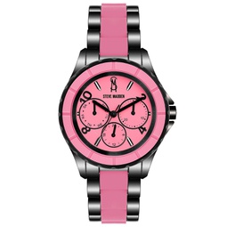 Womens Analog Black Alloy with Pink Silicone Center Link Bracelet Watch 40mm