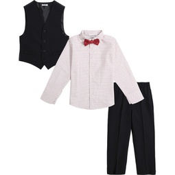 Toddler Boys Stretch Performance Vest Pants Shirt and Bow Tie 4-Piece Set