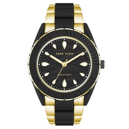 Womens Three-Hand Quartz Gold-Tone and Black Solar Oceanwork Plastic Bracelet Watch 38.5mm