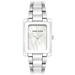 Womens Three-Hand Quartz Silver-Tone Alloy with White Ceramic Bracelet Watch 24mm