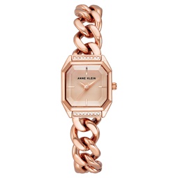 Womens Three-Hand Quartz Rose Gold-Tone Alloy Chain Bracelet Watch 23mm