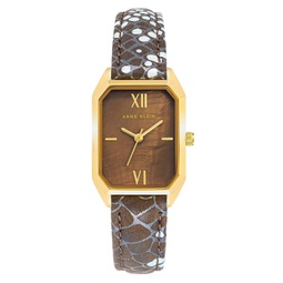 Womens Three-Hand Quartz Brown Animal Pattern Genuine Leather Strap Watch 24mm