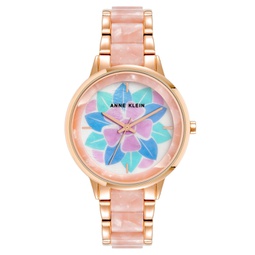 Womens Three-Hand Quartz Rose Gold-Tone Alloy with Pink Resin Bracelet Watch 37mm