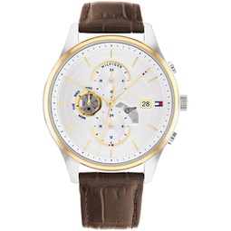 Mens Brown Leather Strap Watch 44mm