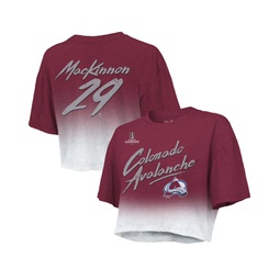 Womens Threads Nathan MacKinnon Burgundy Colorado Avalanche 2022 Stanley Cup Champions Dip Dye Boxy Crop T-shirt
