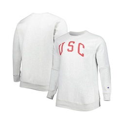Mens Heathered Gray USC Trojans Big and Tall Reverse Weave Fleece Crewneck Pullover Sweatshirt