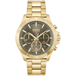 Boss Mens Troper Quartz Fashion Chronograph Ionic Plated Gold-Tone Steel Watch 45mm