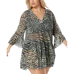 Womens Printed Enchant Tiered Swim Dress Cover-Up