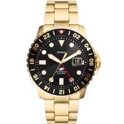 Mens Fossil Blue GMT Gold Tone Stainless Steel Watch 46mm
