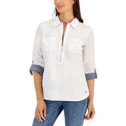 Womens Cotton Zippered Utility Shirt