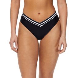 Womens Striped-Trim V-Waist Bikini Bottoms