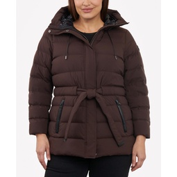 Womens Plus Size Belted Packable Puffer Coat