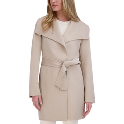 Womens Doubled-Faced Wool Blend Wrap Coat