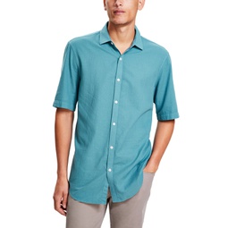 Mens Short-Sleeve Solid Textured Shirt