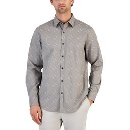 Mens Dot Wave Print Long-Sleeve Button-Up Shirt