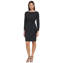 Womens Side-Ruched Logo-Buckle Faux-Wrap Dress