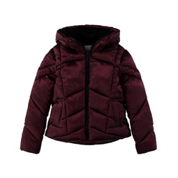 Toddler and Little Girls Crystal Satin Puffer Jacket