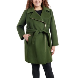 Womens Plus Size Asymmetric Belted Wrap Coat