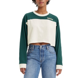 Womens Graphic Cropped Long-Sleeve Football T-Shirt