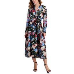 Womens Floral-Print Tiered Midi Dress