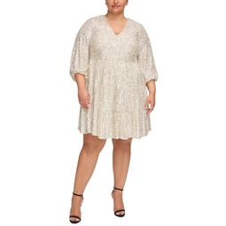 Plus Size Sequined Long-Sleeve Tiered Dress