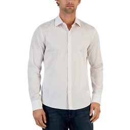 Mens Slim-Fit Long Sleeve Micro-Print Button-Front Shirt