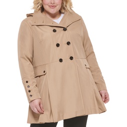 Plus Size Hooded Double-Breasted Skirted Raincoat