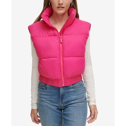 Womens Extended-Shoulder Cropped Puffer Vest