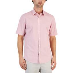 Mens Geometric Stretch Button-Up Short-Sleeve Shirt