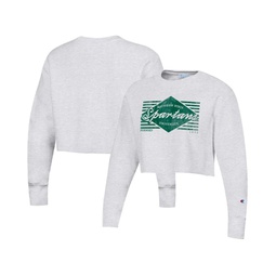 Womens Heather Gray Distressed Michigan State Spartans Reverse WeaveCropped Pullover Sweatshirt