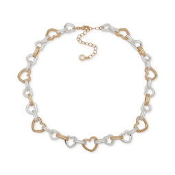 Two-Tone Crystal Heart Link Collar Necklace 16 + 3 extender