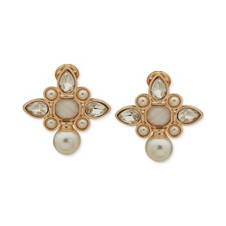 Gold-Tone Imitation Pearl Crystal Stud Clip On Earrings