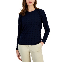 Womens Pleated-Shoulder Heart-Texture Top