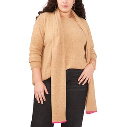 Trendy Plus Size Scarf and Crewneck Sweater Set