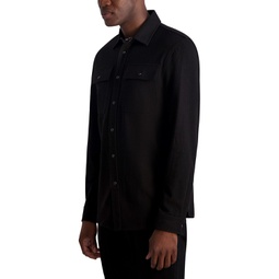 Mens Ribbed Long Sleeve Knit with Snap Buttons and Chest Pockets Shirt Jacket
