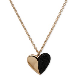 Gold-Tone Black Crystal Heart Pendant Necklace 16+ 3 extender