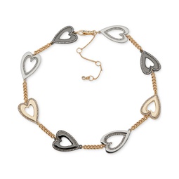 Tri-Tone Pave Heart Collar Necklace 16 + 3 extender