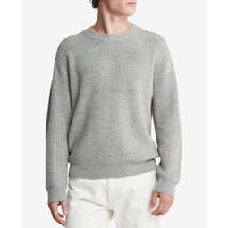 Mens Solid-Color Crewneck Long-Sleeve Sweater