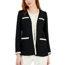 Womens Open-Front Tweed Cardigan Jacket