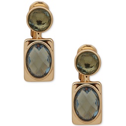 Gold-Tone Double Stone Clip-On Drop Earrings