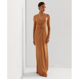 Womens Twisted Metallic Jersey Gown