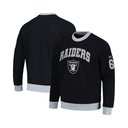 Mens Black Silver Las Vegas Raiders Reese Raglan Tri-Blend Pullover Sweatshirt