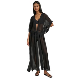 Womens Tie-Front Cover-Up Kaftan
