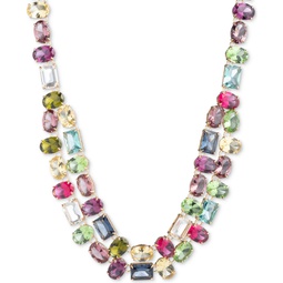 Gold-Tone Multicolor Stone Two-Row Collar Necklace 16 + 3 extender